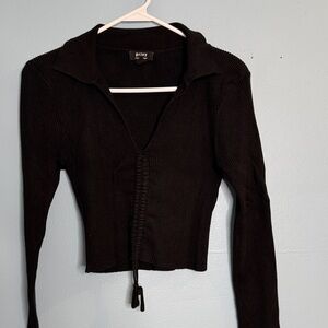 Privy Black Ribbed Long Sleeve Top